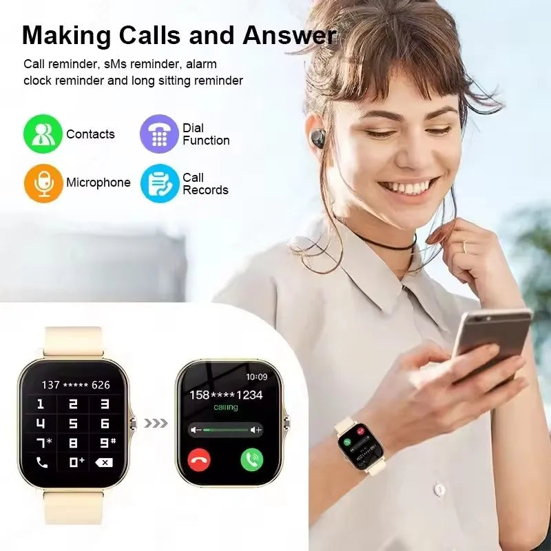 Orologio intelligente con touch screen completo, promemoria delle chiamate, controllo musicale e altre funzioni, compatibile con iPhone/Android