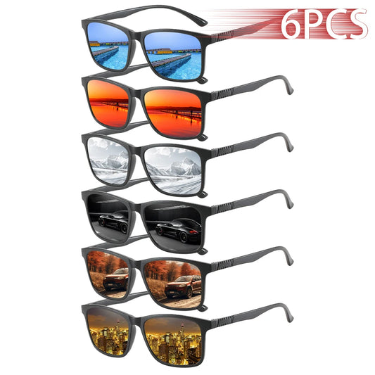 6 PCS Fashion Vintage Check Square Sunglasses Men Women Fishing Driving Luxury Brand Designer Sun Glasses Retro UV400 Eyewear