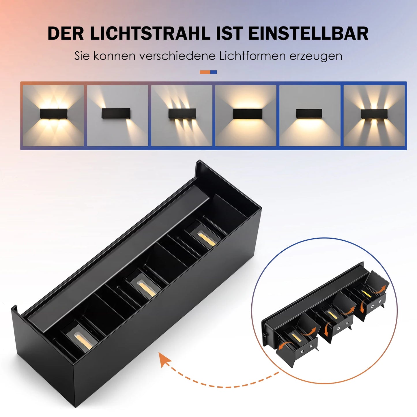 Modern LED Wall Lamp, 21W Metal wall lamp up and down adjustable light beam, 30x10x10cm, Waterproof IP65 Cube LED Light