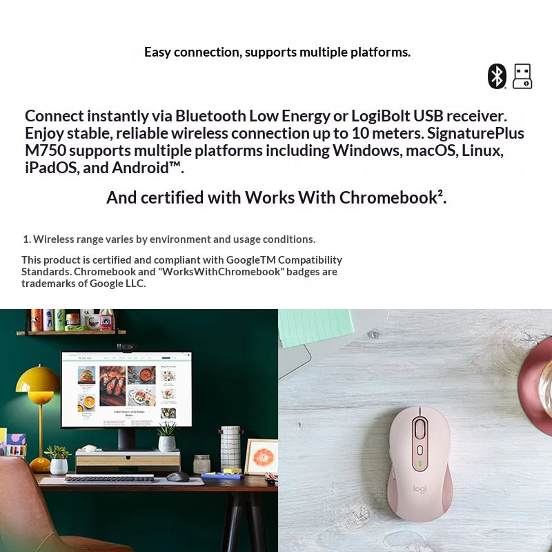 Mouse Wireless Bluetooth Logitech M750 – 4000 DPI, Silenzioso e Preciso per Ufficio e Laptop