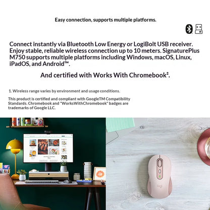 Mouse Wireless Bluetooth Logitech M750 – 4000 DPI, Silenzioso e Preciso per Ufficio e Laptop