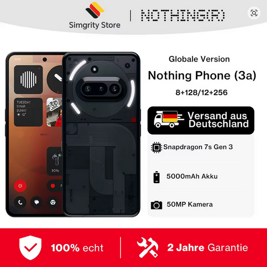 Nothing Phone (3a) 5G Smartphone Potente con Display AMOLED, Fotocamera 50MP e Ricarica Rapida