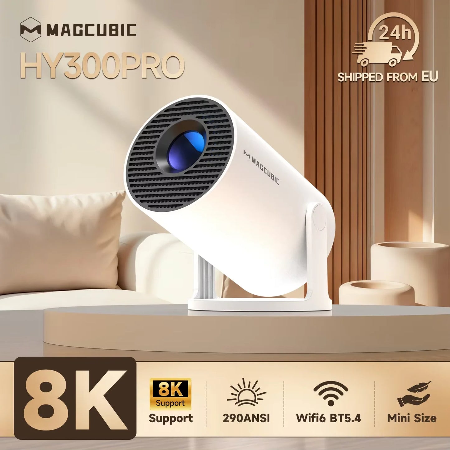 Proiettore Magcubic HY300 Pro 8K Android 14 WiFi6 290ANSI vista frontale
